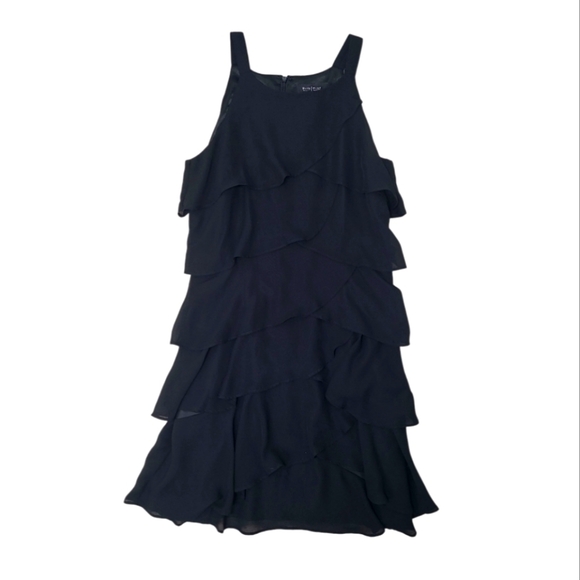 White House Black Market Dresses & Skirts - White House Black Market Chiffon Ruffled Tiered Black Cocktail Dress Size 6
